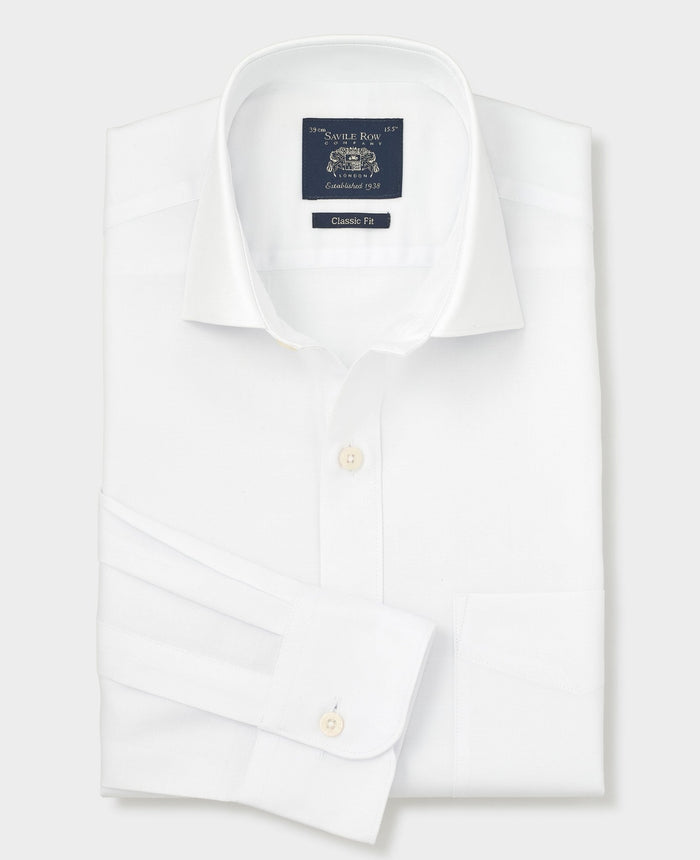Men's White Cotton Jacquard Classic Fit Formal Shirt With Single Cuffs folded shot