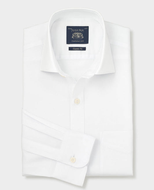 Men's White Cotton Jacquard Classic Fit Formal Shirt With Single Cuffs folded shot