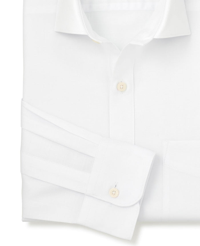 Men's White Cotton Jacquard Classic Fit Formal Shirt With Single Cuffs sleeve detail