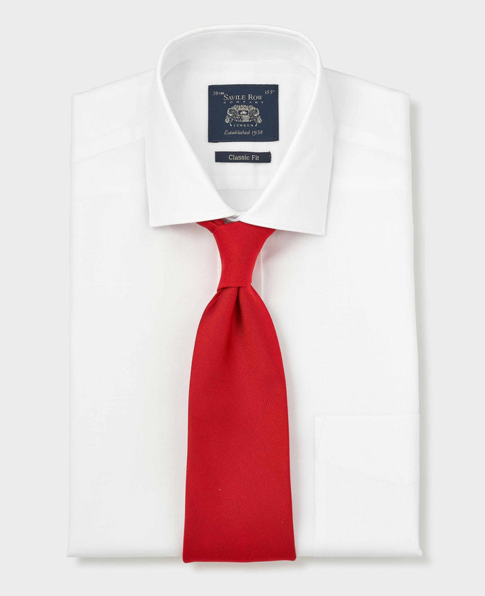 Men's White Cotton Jacquard Classic Fit Formal Shirt With Single Cuffs folded with tie