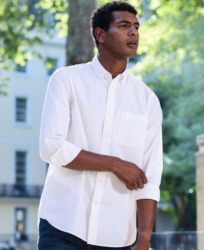 White Cotton Poplin Classic Fit Button-Down Smart Casual Shirt
