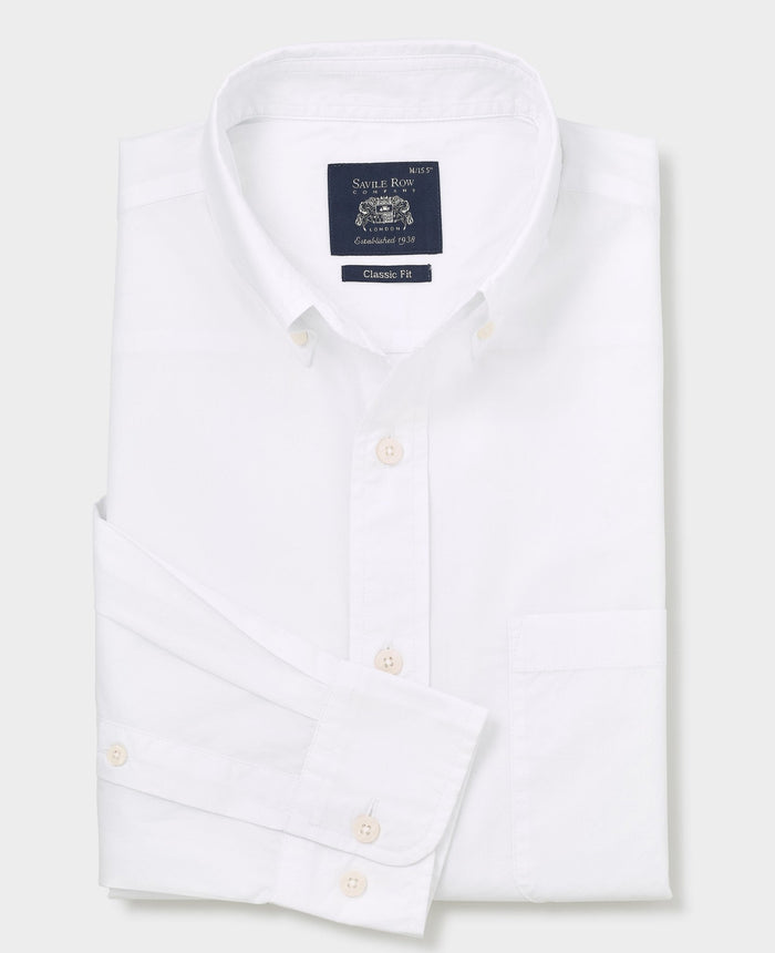 Men's White Cotton Poplin Classic Fit Button-Down Smart Casual Shirt folded shot