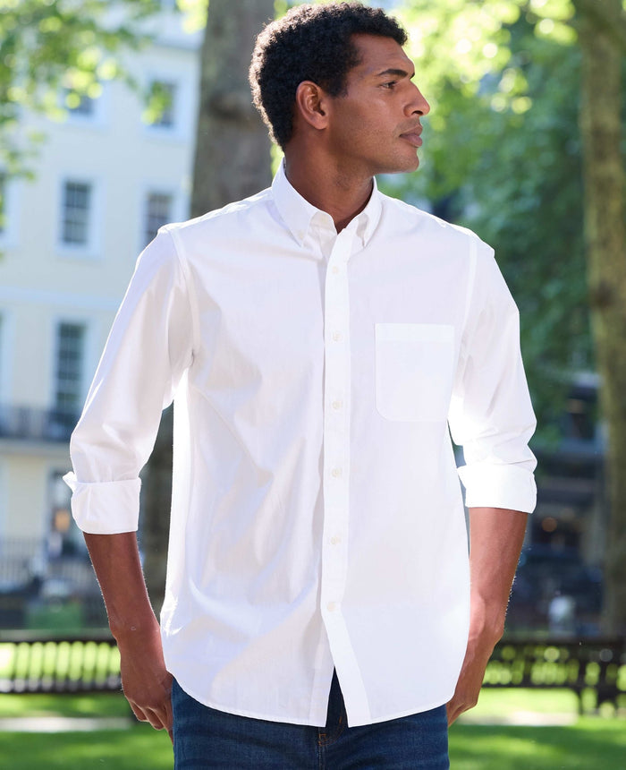 White Cotton Poplin Classic Fit Button-Down Smart Casual Shirt