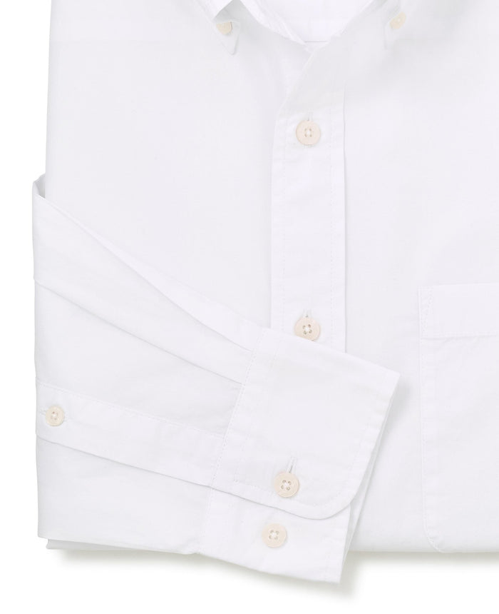 Men's White Cotton Poplin Classic Fit Button-Down Smart Casual Shirt sleeve detail
