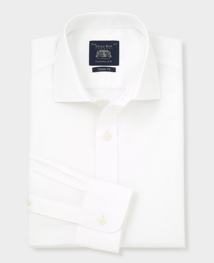 Men's White Cotton Poplin Classic Fit Non-Iron Shirt With Single or Double Cuffs folded