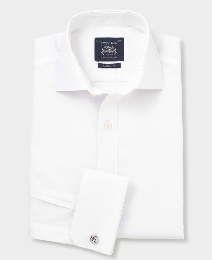 Men's White Cotton Poplin Classic Fit Non-Iron Shirt With Single or Double Cuffs folded