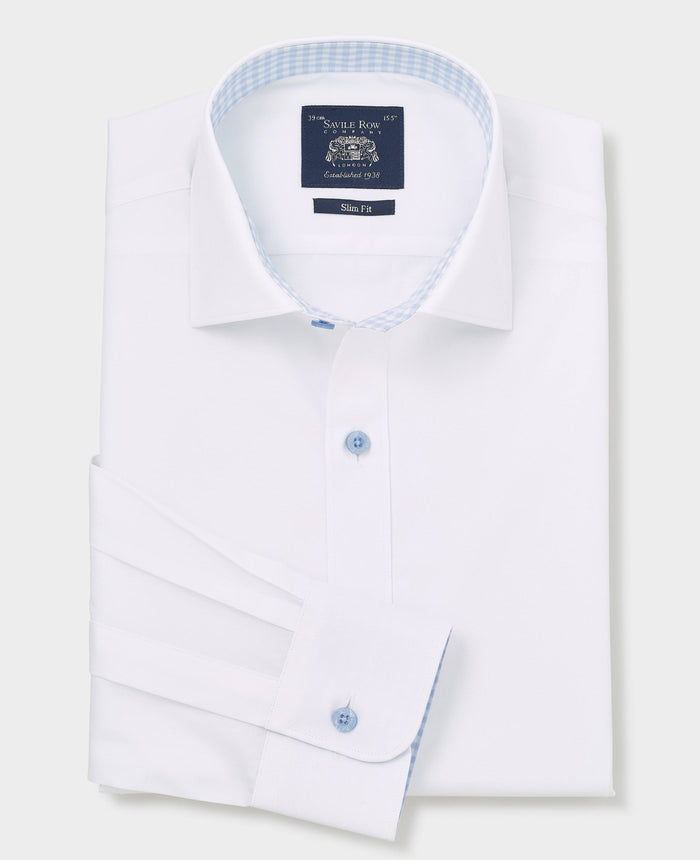 Men's White Cotton Poplin Contrast Button Slim Fit Formal Shirt With Single Cuffs folded shot