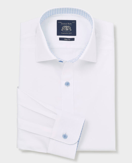 Men's White Cotton Poplin Contrast Button Slim Fit Formal Shirt With Single Cuffs folded shot