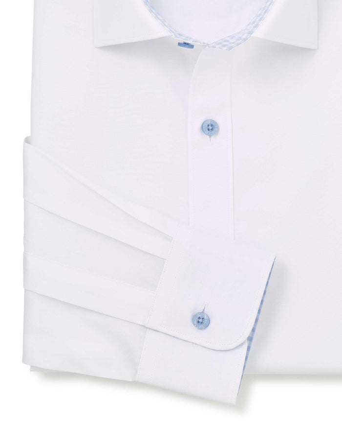 Men's White Cotton Poplin Contrast Button Slim Fit Formal Shirt With Single Cuffs sleeve detail