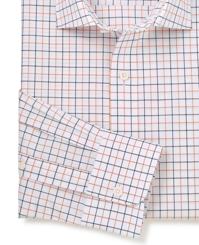 Men's White Cotton Poplin Slim Fit Check Formal Shirt With Single Cuff sleeve detail
