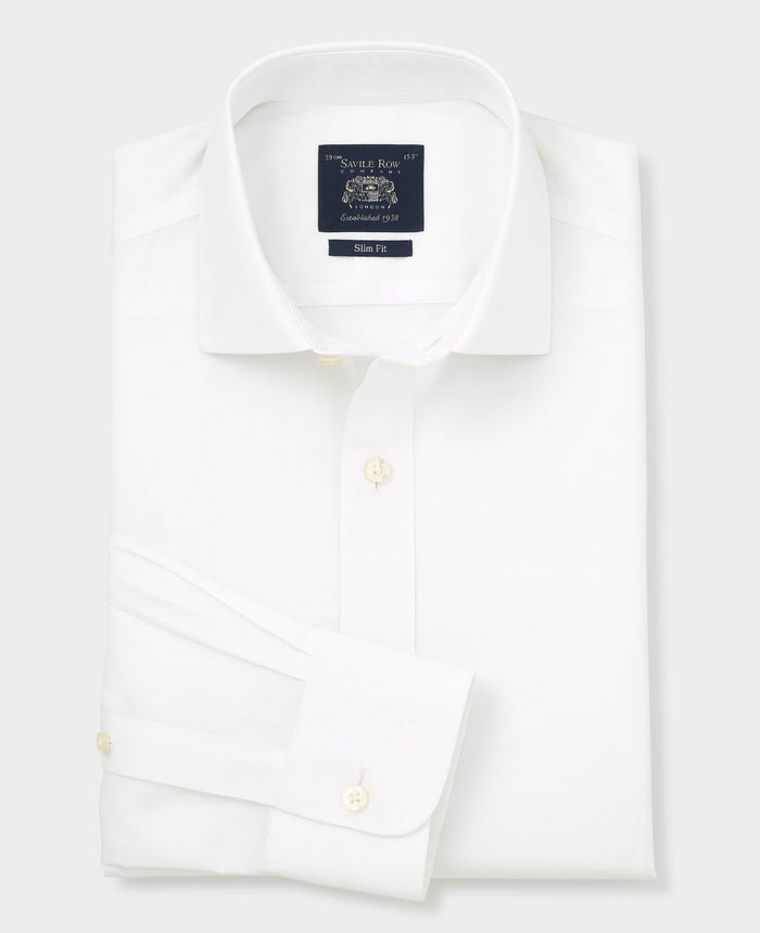 Men's White Cotton Poplin Slim Fit Non-Iron Shirt With Double Cuffs folded