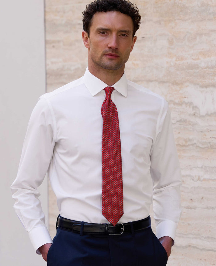 White Cotton Poplin Slim Fit Non-Iron Shirt - Single or Double Cuff