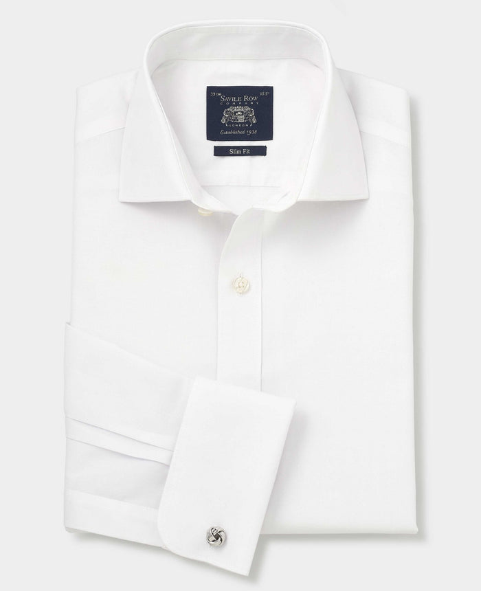 Men's White Cotton Poplin Slim Fit Non-Iron Shirt With Double Cuffs folded
