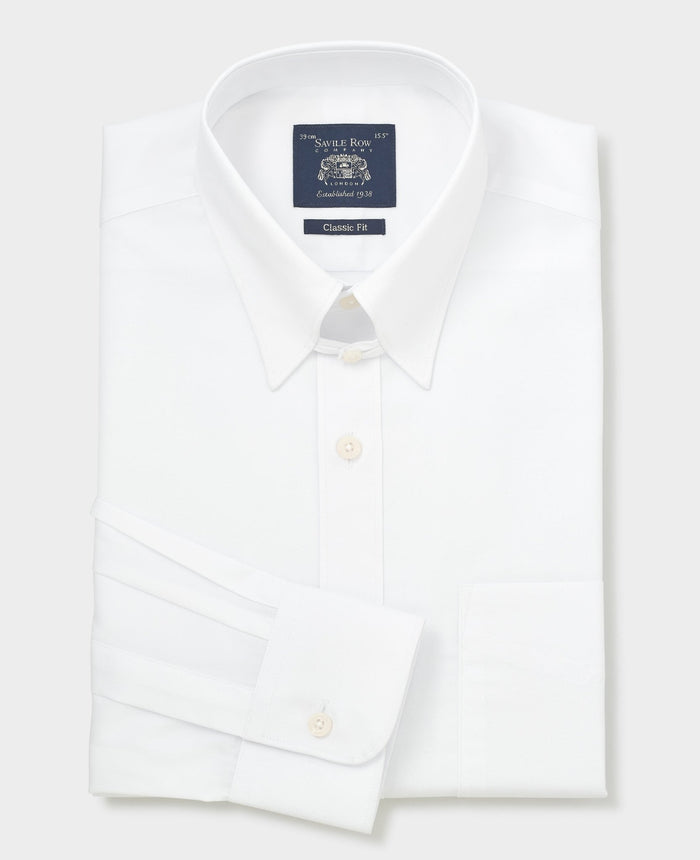 Men's White Cotton Poplin Tab Collar Classic Fit Formal Shirt With Single Cuffs folded shot