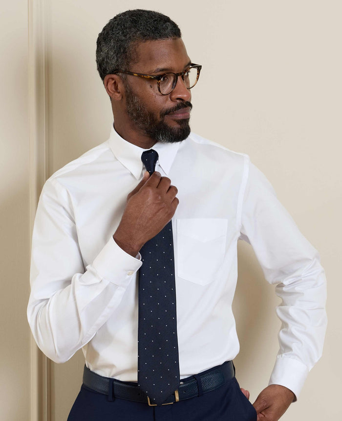 Men's White Cotton Poplin Tab Collar Classic Fit Formal Shirt With Single Cuffs model shot