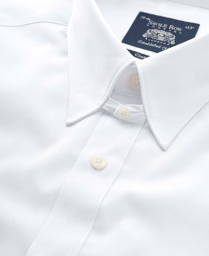 Men's White Cotton Poplin Tab Collar Classic Fit Formal Shirt With Single Cuffs collar detail