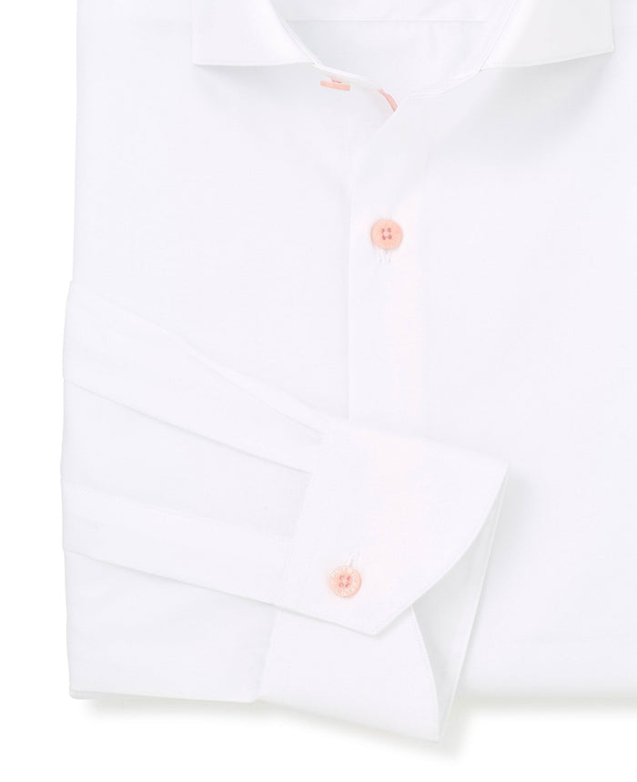 Men's White Cotton Slim Fit Contrast Button Smart-Casual Shirt sleeve detail