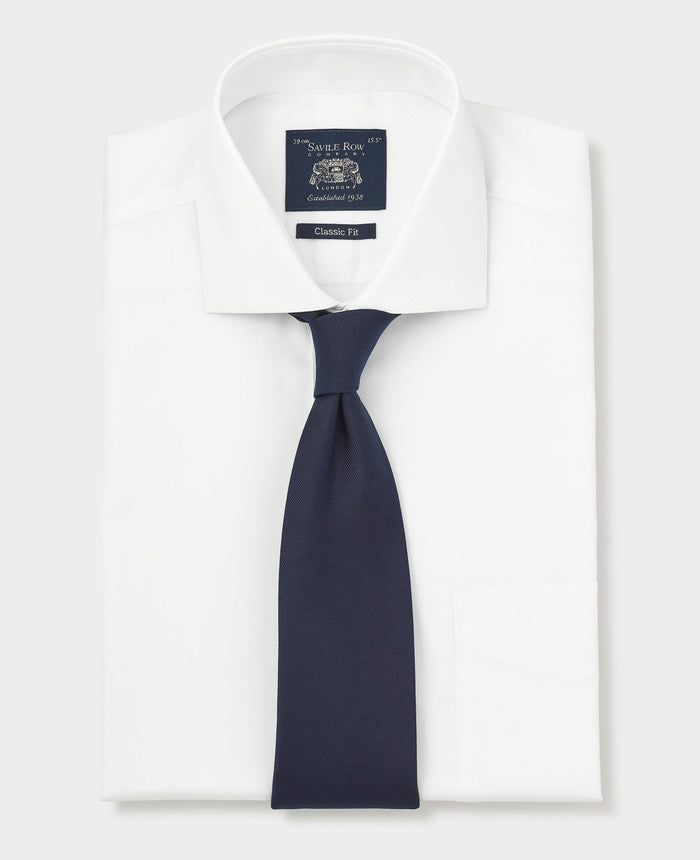 Men's White Cotton Twill Classic Fit Formal Shirt With Single Cuffs folded with tie