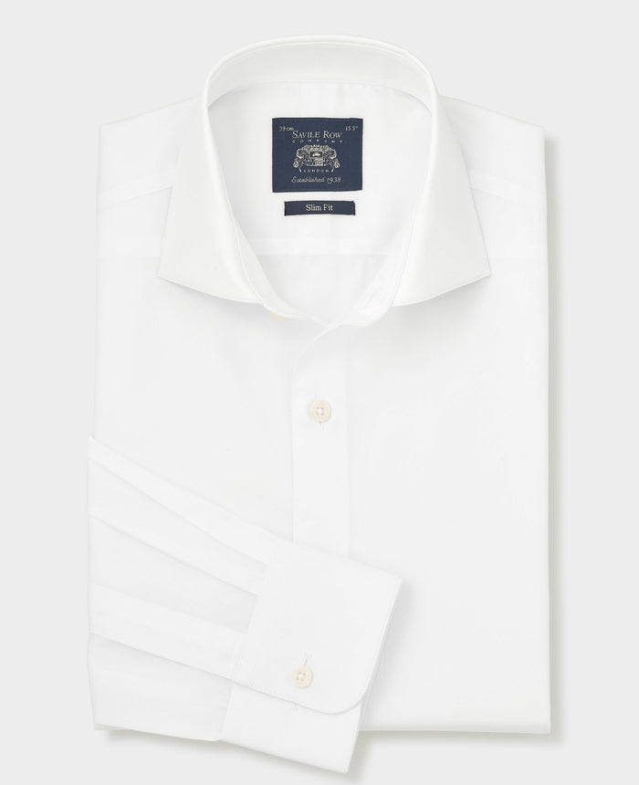 Men's White Cotton Twill Slim Fit Formal Shirt With Single Cuffs folded shot