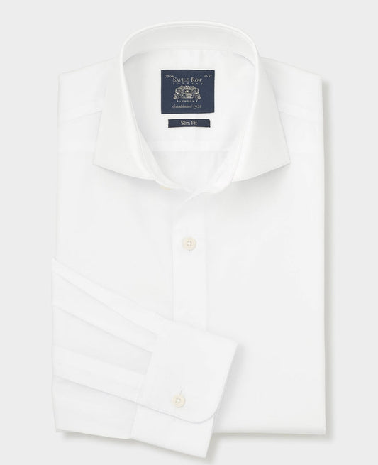 Men's White Cotton Twill Slim Fit Formal Shirt With Single Cuffs folded shot