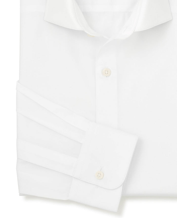 Men's White Cotton Twill Slim Fit Formal Shirt With Single Cuffs sleeve detail