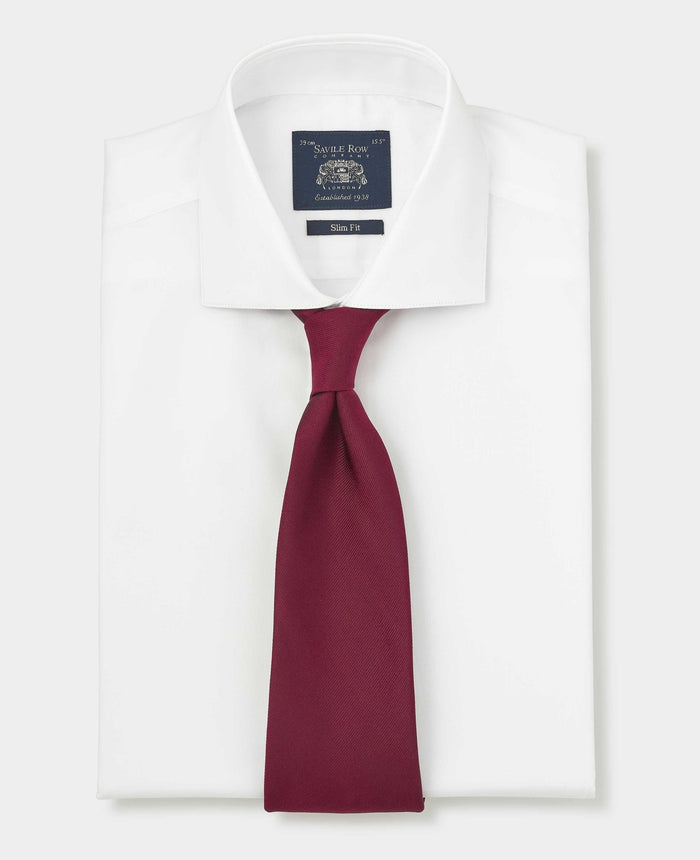 Men's White Cotton Twill Slim Fit Formal Shirt With Single Cuffs folded with tie
