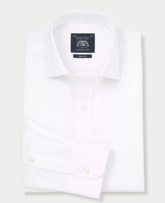 white cotton twill slim fit non iron shirt single cuff 2039wht No Tie grey