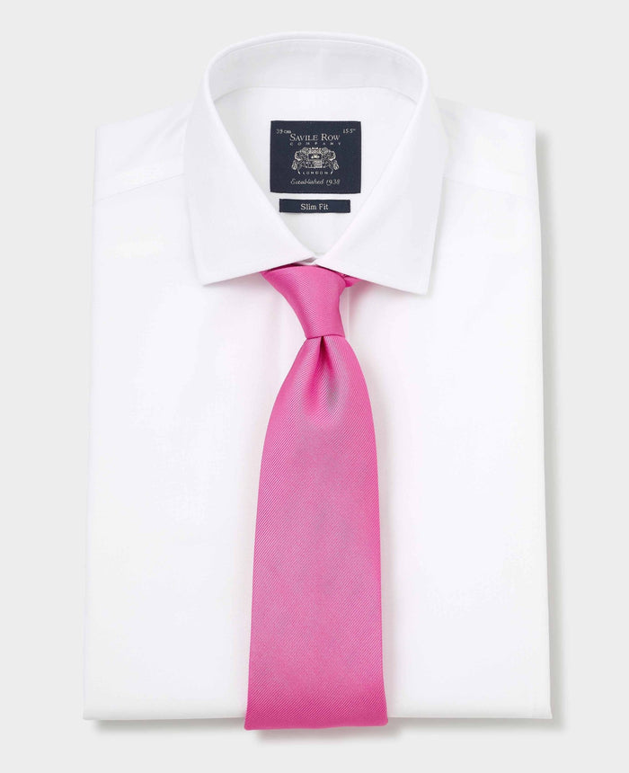 white cotton twill slim fit non iron shirt single cuff 2039wht Tie grey