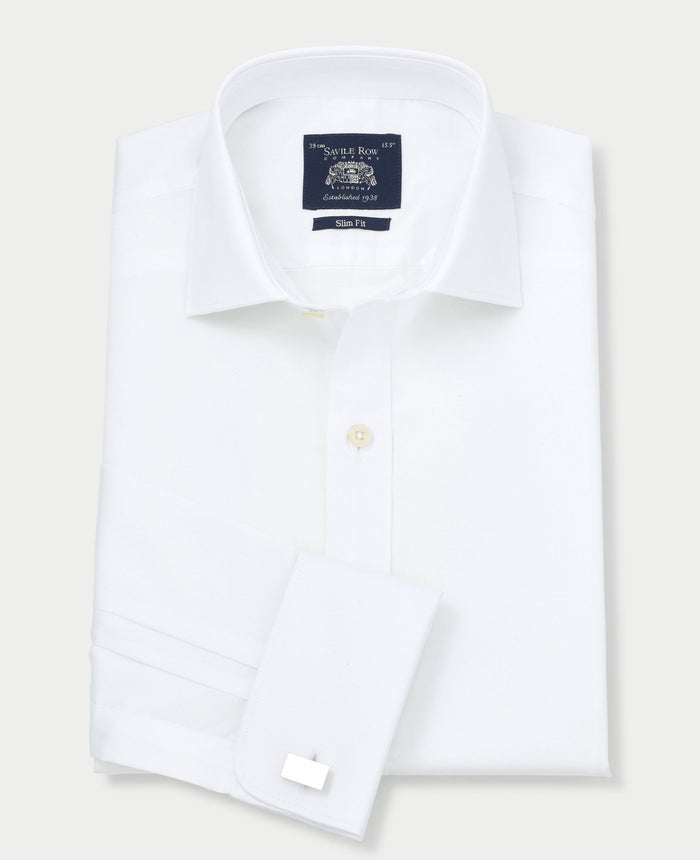 White Fine Twill Slim Fit Formal Shirt - Single or Double Cuff