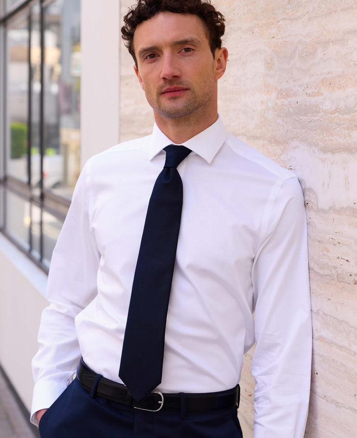 White Fine Twill Slim Fit Formal Shirt - Single or Double Cuff