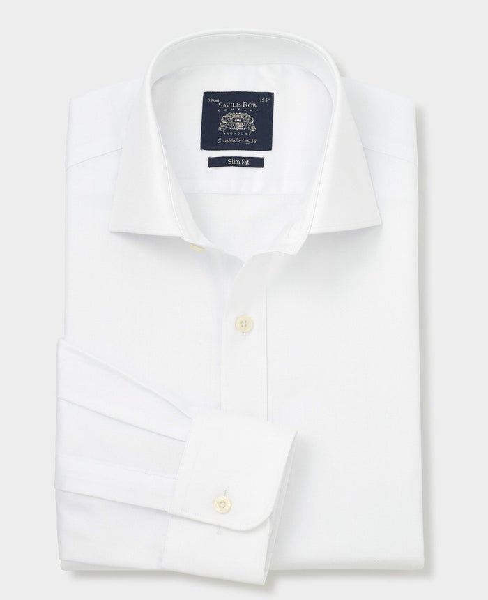 Men's White Cotton Herringbone Slim Formal Shirt With Single Cuffs folded