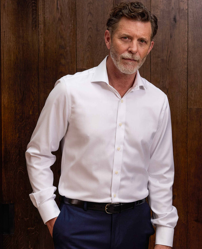 White Herringbone Cotton Shirt