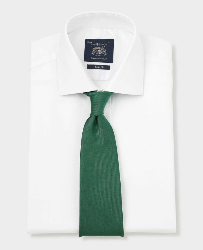 Men's White Cotton Herringbone Slim Formal Shirt With Single Cuffs folded with tie