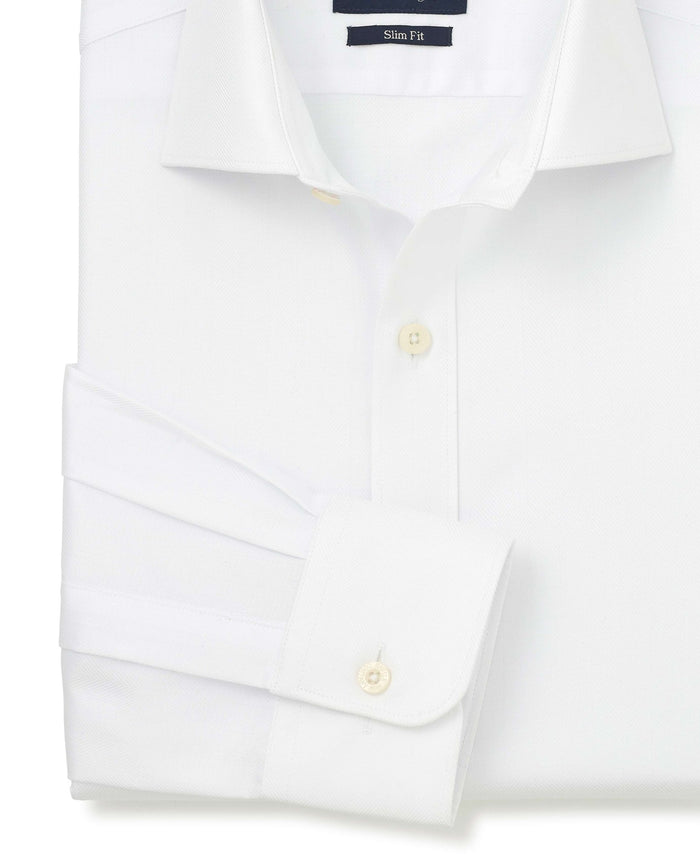 Men's White Cotton Herringbone Slim Formal Shirt With Single Cuffs sleeve detail
