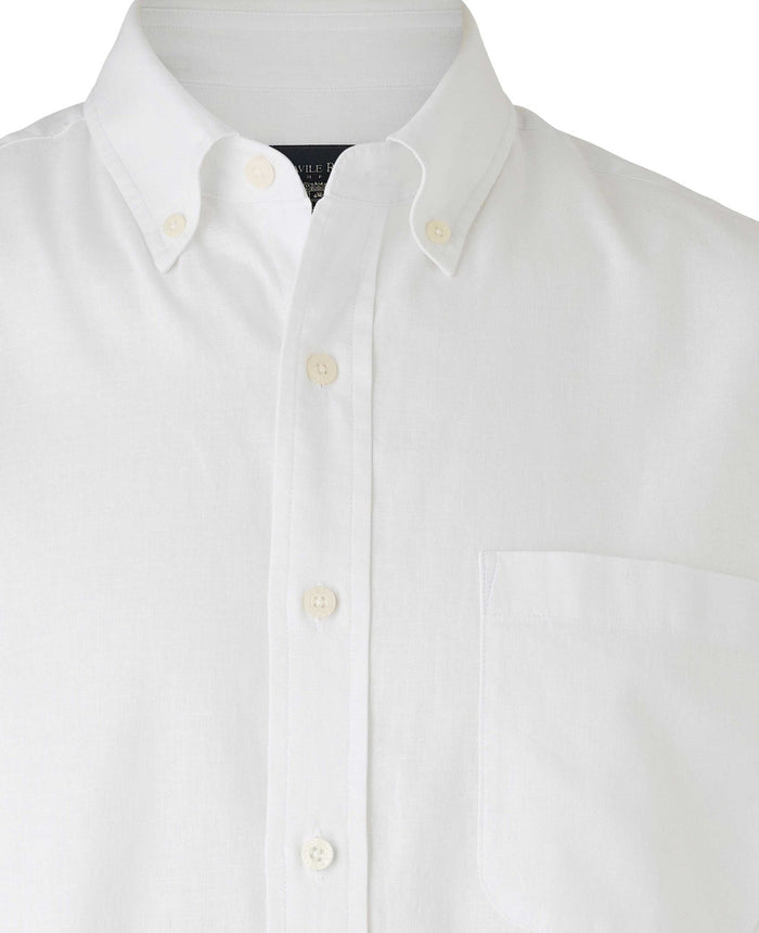 White Linen-Blend Classic Fit Short Sleeve Shirt