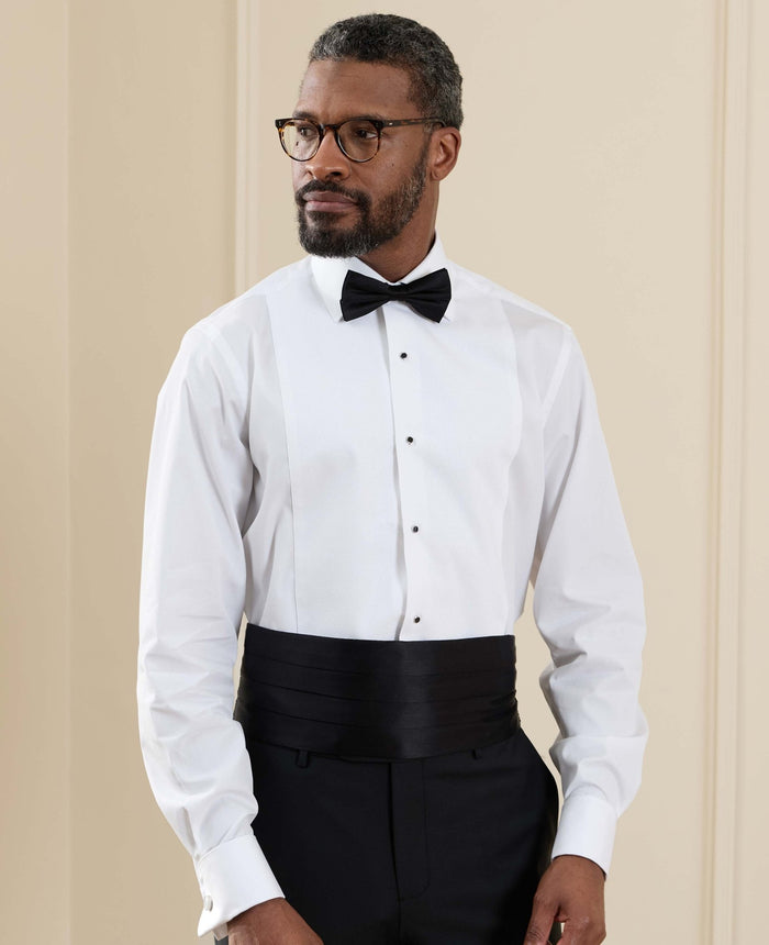 Men's White Marcella Bib Front Classic Fit Formal Dress Shirt With Double Cuffs model shot