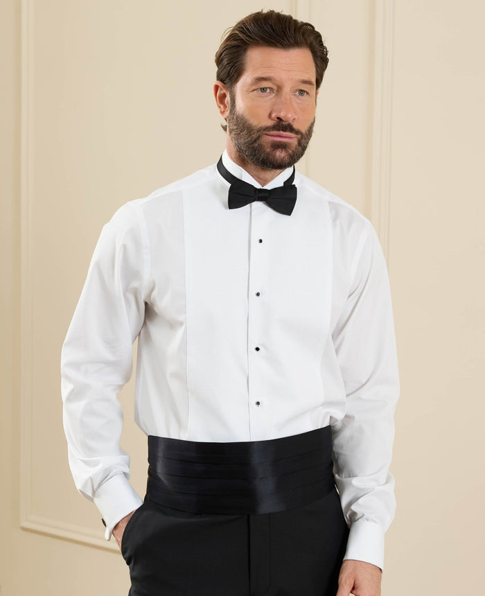 Men's White Cotton Marcella Wing Collar Classic Fit Dress Shirt With Double Cuffs model shot