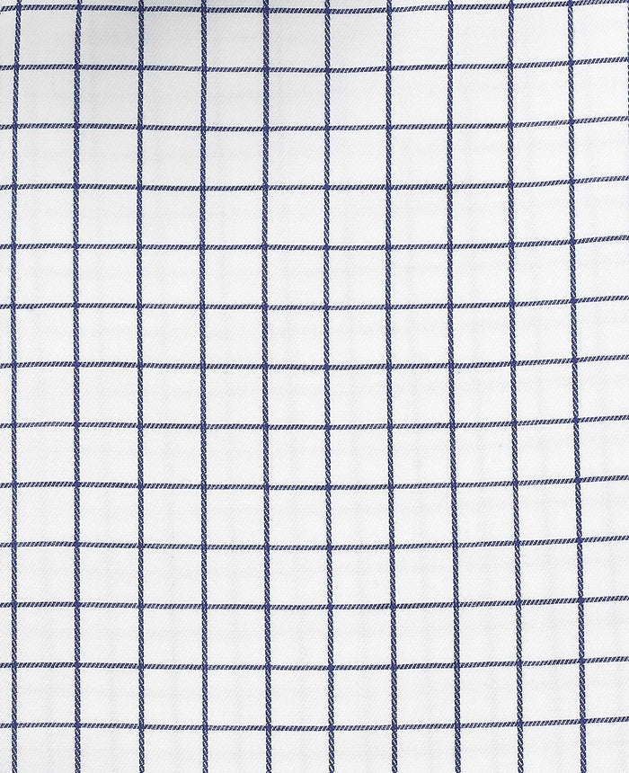 Men's White Navy Cotton Twill Window Check Slim Fit Formal Shirt With Double Cuffs fabric detail
