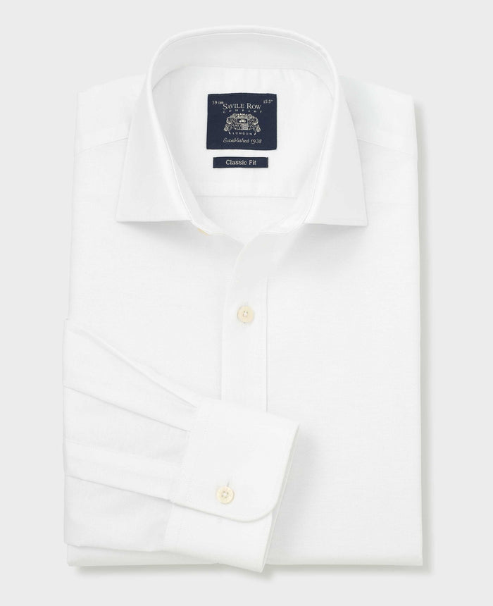 Men's White Pinpoint Cotton Classic Fit Formal Shirt With Single Cuffs folded