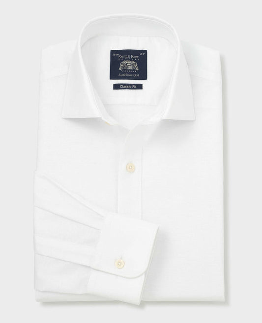 Men's White Pinpoint Cotton Classic Fit Formal Shirt With Single Cuffs folded