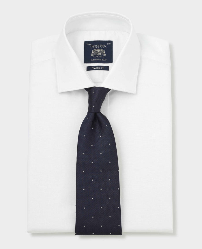 Men's White Pinpoint Cotton Classic Fit Formal Shirt With Single Cuffs folded with tie