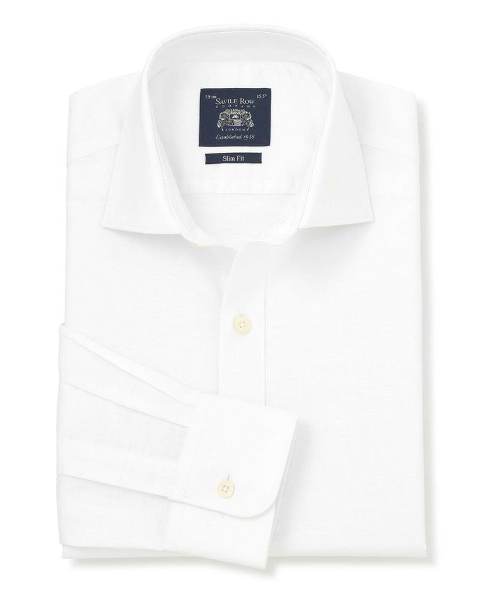 Men's White Pinpoint Cotton Slim Fit Formal Shirt With Single Cuffs folded