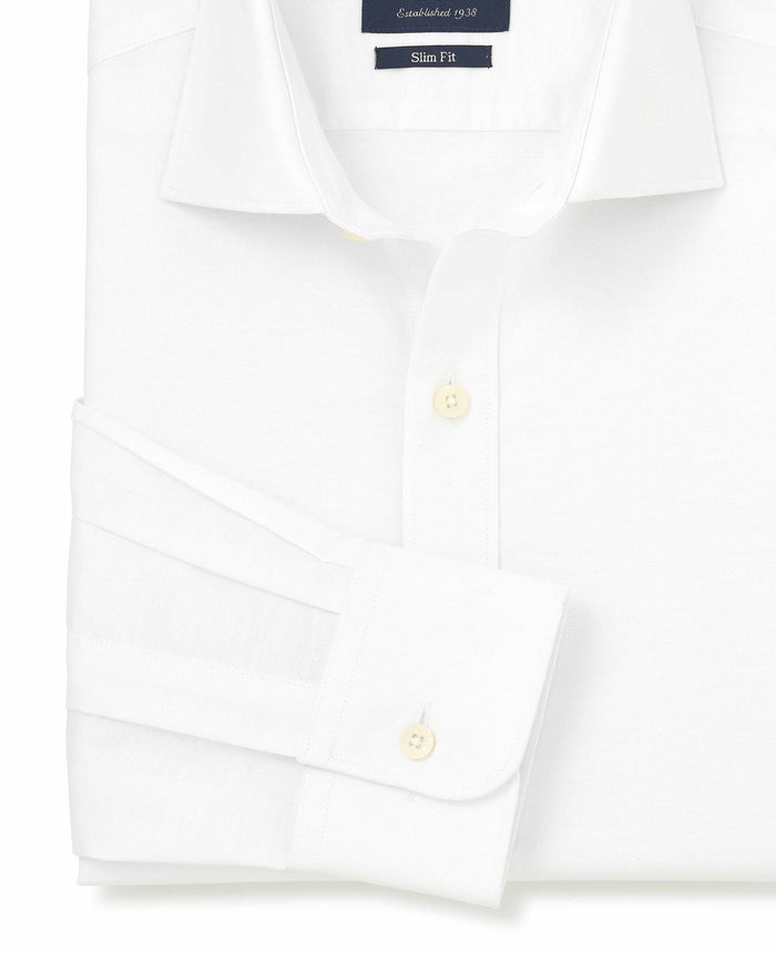 Men's White Pinpoint Cotton Slim Fit Formal Shirt With Single Cuffs sleeve detail