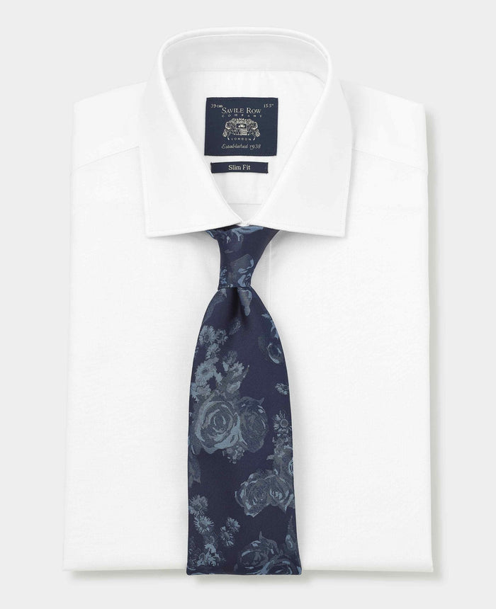Men's White Pinpoint Cotton Slim Fit Formal Shirt With Single Cuffs folded with tie