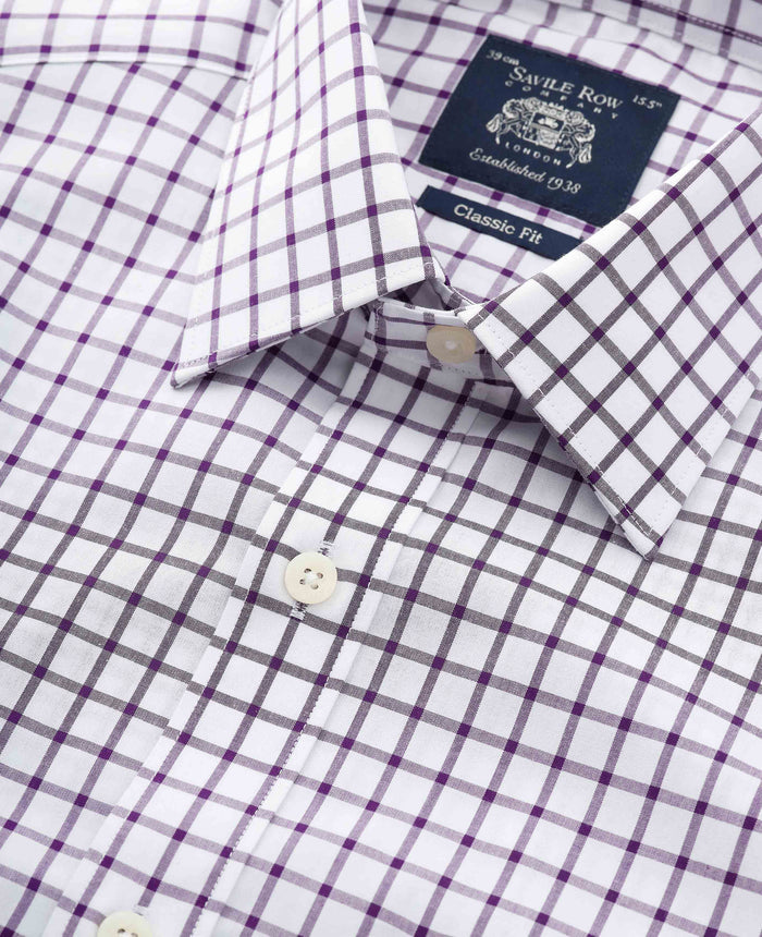 white purple cotton grid check classic fit formal shirt single cuff 1502pur Detail