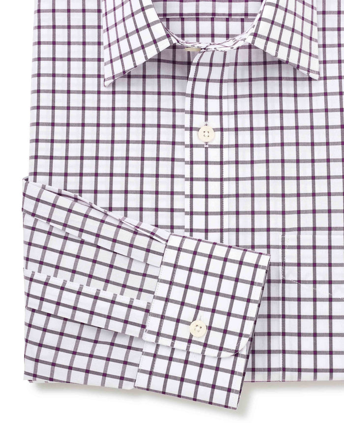 white purple cotton grid check classic fit formal shirt single cuff 1502pur No Tie detail
