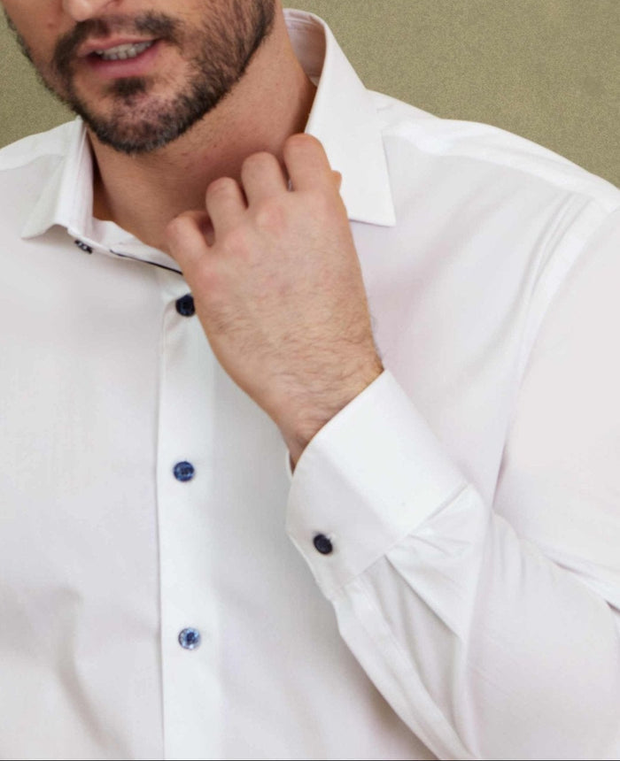 white slim fit contrast button smart casual shirt single cuff 5004wnv model image 1