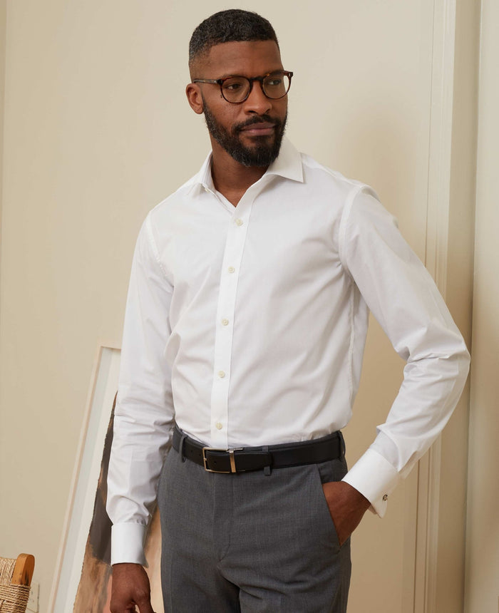 White Slim Fit Cotton Poplin Formal Shirt - Double Cuff Model image