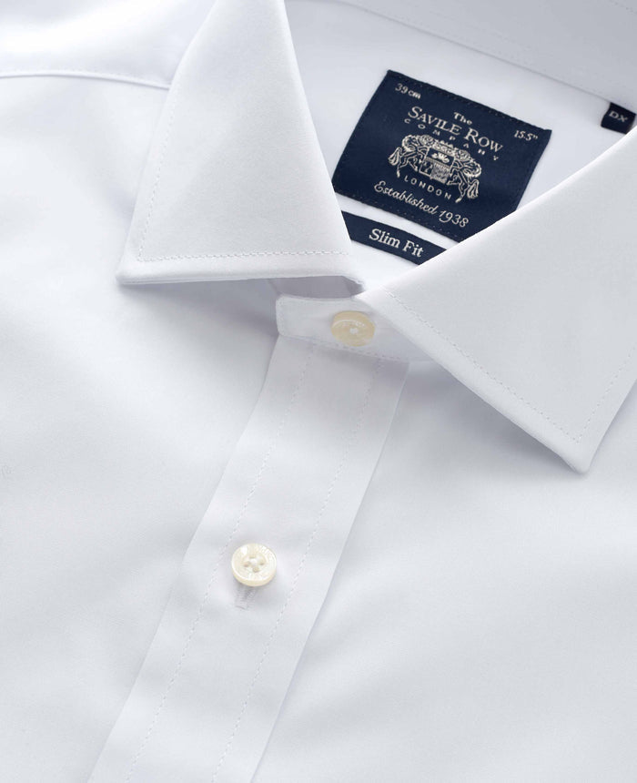 White Slim Fit Cotton Poplin Formal Shirt - Collar close up