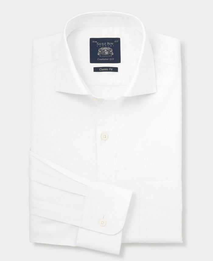 Men's White Stretch Cotton Herringbone Classic Fit Formal Shirt With Single Cuffs folded shot